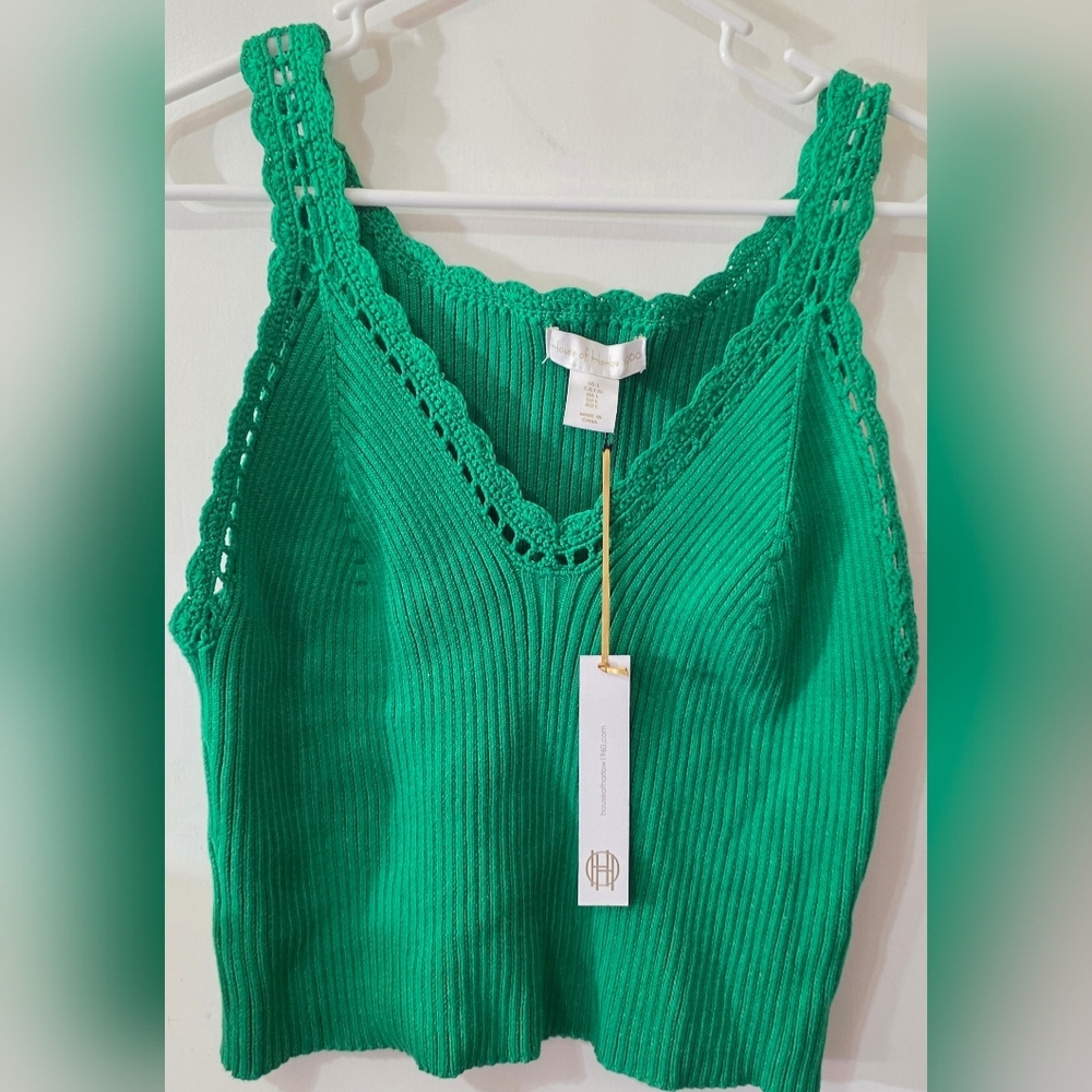 NWT House of Harlow 1960 Kelly Green Scalloped Crochet CropTank Top L - Picture 5 of 7